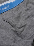 Howies Men's Penn Merino Boxer Shorts in Grey Marl colour showing detail of the fly and waistband.