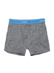 Howies Men's Penn Merino Boxer Shorts in Grey Marl colour showing front view.