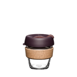 KeepCup Brew Cork SiX 6oz/177ml Glass Reusable Cup in Alder coloured lid with cork band.