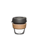 KeepCup Brew Cork SiX 6oz/177ml Glass Reusable Cup in Nitro coloured lid with cork band.