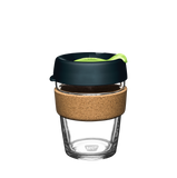 KeepCup Brew Cork Medium 12oz/340ml Glass Reusable takeaway coffee and tea cup in Deep colour with cork band.