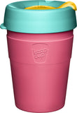 KeepCup Thermal Medium 12oz/340ml Double Walled Stainless Steel Reusable Cup in Acmena Colour. Showing the takeaway cup with the lid on.