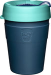 KeepCup Thermal Medium 12oz/340ml Double Walled Stainless Steel Reusable Cup in Australis Colour. Showing the takeaway cup with the lid on.