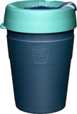 KeepCup Thermal Medium 12oz/340ml Double Walled Stainless Steel Reusable Cup in Australis Colour. Showing the takeaway cup with the lid on.
