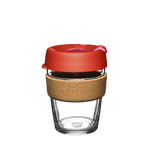 KeepCup Brew Cork Medium 12oz/340ml Glass Reusable takeaway coffee cup in the colour Daybreak Red