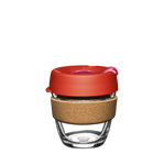 KeepCup Brew Cork Small 8oz/227ml Glass Reusable Cup with Daybreak coloured lid and cork band.