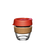 KeepCup Brew Cork Small 8oz/227ml Glass Reusable Cup with Daybreak coloured lid and cork band.