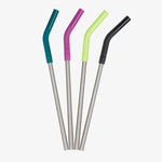 Klean Kanteen 8mm Stainless Steel Straw 4-Pack showing all 4 colours: Teal, Pink, Light Green & Black