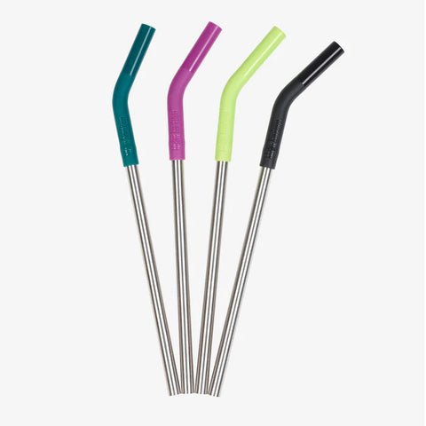 Klean Kanteen 8mm Stainless Steel Straw 4-Pack showing all 4 colours: Teal, Pink, Light Green & Black
