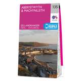 An image showing the front cover of the OS Landranger 135 map of Aberystwyth & Machynlleth