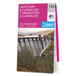 An image showing the front cover of the OS Landranger 136 map of Newtown & Llanidloes