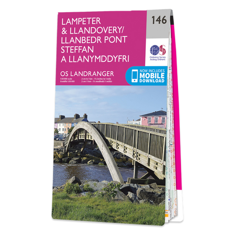 An image of the front cover of the OS Landranger 146 map of Lampeter & Llandovery