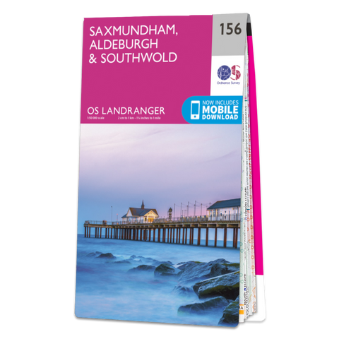 An image of the front cover of the OS Landranger 156 map of Saxmundham, Aldeburgh & Southwold