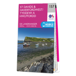 An image of the front cover of the OS Landranger 157 map of St Davids & Haverfordwest