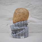Little Brown Bird Company Welsh Tapestry Snood in Grey. Leaf pattern