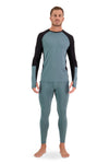 Mons Royale Olympus LS in the colour Burnt Sage/Black from the front wearing matching leggings
