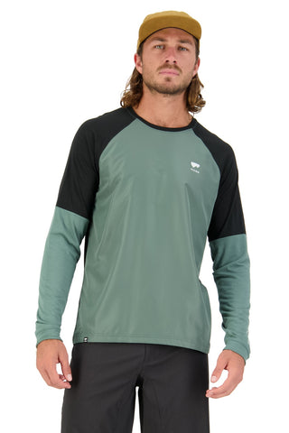 Mons Royale Tarn Merino Shift Wind Jersey in the colour Burnt Sage / Black