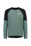 Flat shot of a Mons Royale Tarn Merino Shift Wind Jersey in the colour Burnt Sage / Black