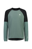 Flat shot of a Mons Royale Tarn Merino Shift Wind Jersey in the colour Burnt Sage / Black