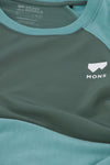 Mons Royale Tarn Merino Shift Wind Jersey in the colour Sage/Burnt Sage showing fabric details