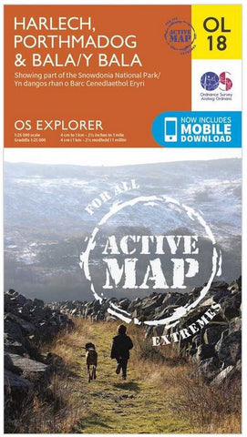 Explorer Active OL18 Harlech, Porthmadog,Bala OS Map 
