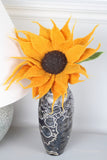 Pachamama Hand Felted Sunflower in Orange in a silver vase
