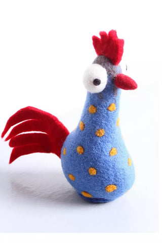 Pachamama Funky Chicken Felted Wool in the colour Blue with yellow spots