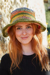 Pachamama Striped Hemp/Cotton Sun Hat with wire brim shown in multi colour stipes