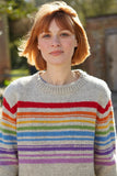 Pachamama Hexham Sweater Bold Rainbow Stripes on Oatmeal Background