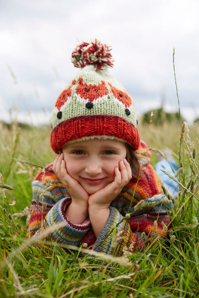 Kids red bobble hat hot sale