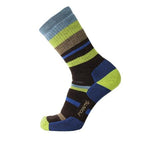 A Point6 Hiking Mixed Stripe Medium Crew Sock in chestnut and lime