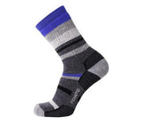 A Point6 Hiking Mixed Stripe Medium Crew Sock in grey and stone