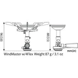 SOTO Windmaster Stove with 4Flex Diagram with Measurements