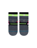 Stance Tiled Quarter Running Socks for Women in the colour Black with multi-stripes showing the bottom side of the socks