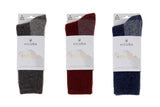 Vicuna Alpaca Fully Cushioned Socks showing 3 colours Grey, Red and Blue in their packaging.