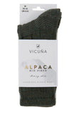 Vicuna Alpaca Midweight Socks in the colour Green showing the packaging.